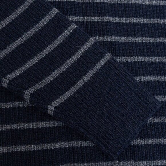 Wood Wood Wool Blend Sweater Louis Jumper Double A Navy Striped Made in Italy - Picture 9 of 14